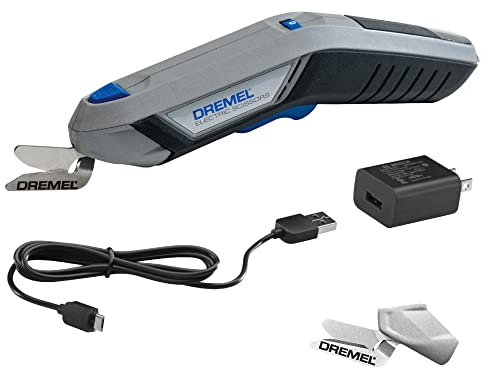 Dremel HSSC-01 4V Cordless USB Rechargeable Electric Scissors with Two Blade Attachments, USB Cord, and Power Block - Ideal for Cutting Fabric, Cardboard and Paper Material