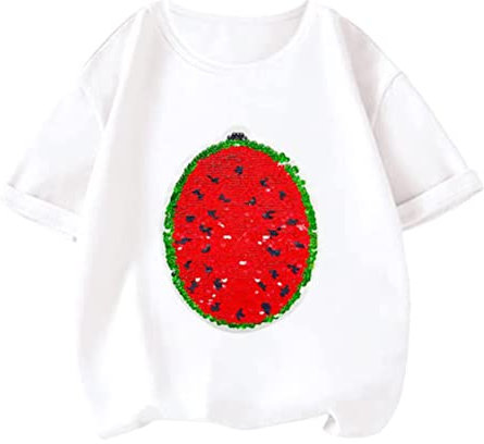 Asotagi 2022 Kreative Wassermelone Wechsel Pailletten T-Shirt Sommer Baumwolle Flip Pailletten Kurzarm Tees Jungen Mädchen Kurzarm