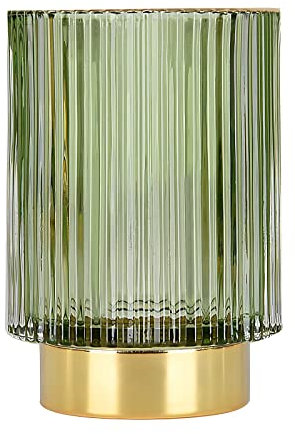 DASITON Makeup Brush holder Organizer,Crystal Cosmetic Makeup Brush Glass Brushes Storage Holder, Vintage Make Up Brush Cup Pen Pencil Holder striped vase(Green L)