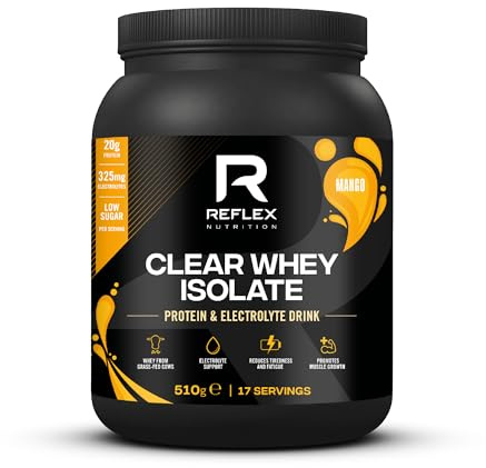 Reflex Nutrition Clear Whey Isolate Protein Powder - 20g of Protein, Low Sugar, Low Fat - Muscle Growth & Hydration - Light and Refreshing - Fruit Juice Style Flavours (Mango, 510g, 17 Servings)