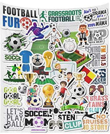 Fußballdecke, warm, ultraweich, Weiß und Schwarz, Überwurfdecken, 127,7 x 101,6 cm, Fußballmannschafts-Spieler-Decken, Geschenk für Mädchen, Jungen, Kinder, Damen, Herren, 127,7 x 152,4 cm