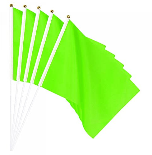 sourcing map Lot de 12 mini drapeaux verts à tenir à la main - 30 x 20 cm - Rectangle pour festival, événements, décoration de fête