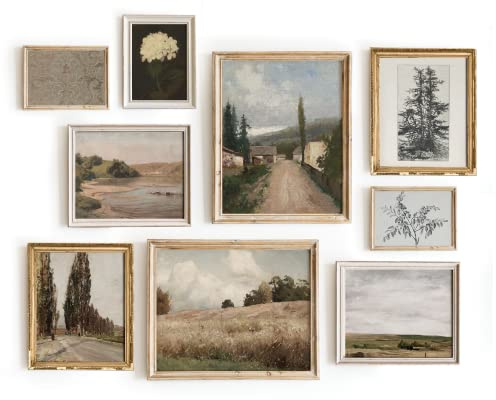 Set mit 9 französischen Landschaften, Vintage, antike, warme, ästhetische Galerie, Wandkunst, Skizzen-Poster, Bauernhaus-Wanddekoration, Vintage-Drucke, Landhaus-Wandkunst (28,9 x 35,6 cm, ungerahmt)
