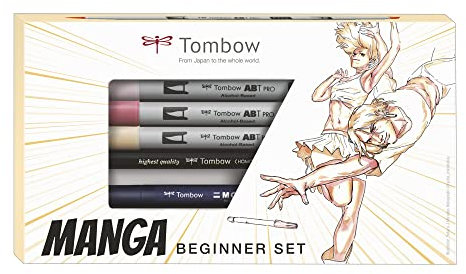 Tombow Kit de démarrage Manga | Marqueur alcoolisé ABT PRO pour manga expressif | Avec instructions étape par étape | 7 pièces [Set MANGA-BEG]