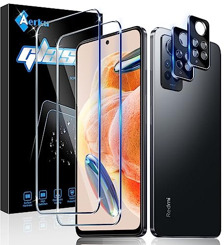 Aerku Protector de Pantalla para Xiaomi Redmi Note 12 Pro 4G con Protector de Lente de Cámara [2 + 2 Piezas], 0.33MM HD 9H Ultra Resistente Cristal Templado Vidrio Templado [Transparente]