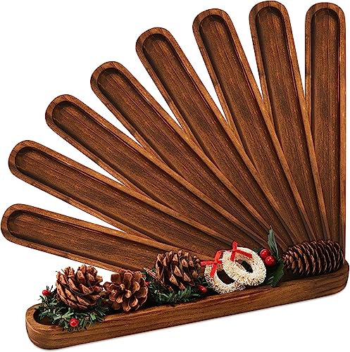 Thyle 8 Pieces Wooden Dough Bowls Rustic Wood Long Olive Tray Decorative Charcuterie Board Accessories Hand Carved Wood Bowl Decor for Home Table Centerpiece Display Decoration, 12 x 1.8 x 1 Inch