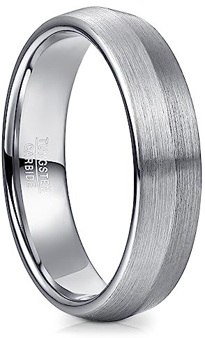 NUNCAD Wolfram Ring Herren Ehering 6mm Silber Partnerrringe Verlobungeringe Fashion Schmuck Gebürstete Größe 62 (19.7)