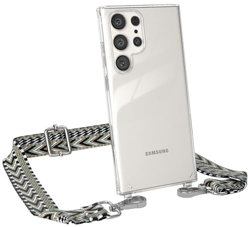 EAZY CASE Handykette - Verstellbares Taschenband kompatibel mit Galaxy S23 Ultra, Schulterriemen, Handykordel mit Silikon Hülle, Umhängetasche, Grün Schwarz Silber