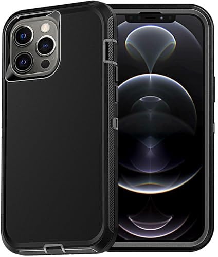 YmhxcY for iPhone 13 Pro Max Case iPhone 12 Pro Max Case Shockproof Dropproof Dust-Proof Drop Proof 3-Layer Durable Phone Case Heavy Duty Protection Phone Case Cover for 6.7-Black/Grey