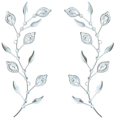 sxnzequnze 2 Pcs Metal Leaf Wall Art Crystal Bling Decorations Silver Leaves 3D Iron Handmade Home Decor Hanging Minimalist Accents Modern Set for Living Room Bathroom Bedroom Dining Room Hallway