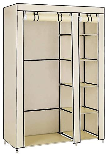 Armoires en tissu pour vêtements, penderie avec tiges, armoire portable, résistante à la poussière, étagère de rangement, chambre, studio Beige 110 x 45 x 175 cm