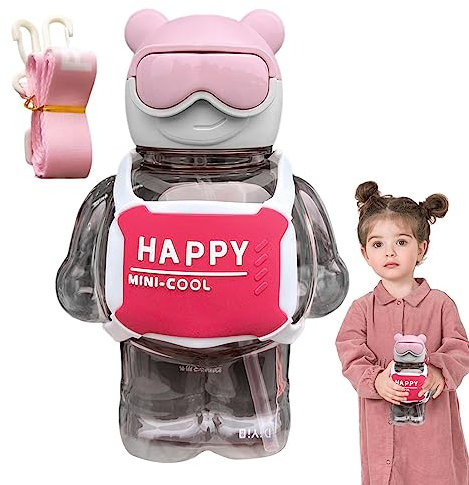 KSHSAA Borraccia per Bambini con Cannuccia - Cute Bear 800 ml Borraccia per Bambini Prova di Perdite | Bottiglie d'Acqua per Bambini Prova di fuoriuscite, Lavabili in lavastoviglie per Zaini