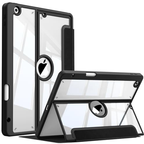 Fintie Transparente Hülle für iPad 9. Generation (2021) / 8. Generation (2020) / 7. Generation (2019) 10,2 Zoll - Mehrere Winkel Betrachtung Stoßfest Weiche TPU Abdeckung mit Stifthalter, Schwarz