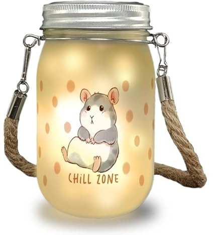 speecheese Hamster Solarlicht mit Spruch Chill Zone ein süßes Licht für den Balkon Kinder Geburtstag Dekolampe Einmachglas Solar Haustier Dekolicht Kinderzimmer Dekoration Nager Lampe