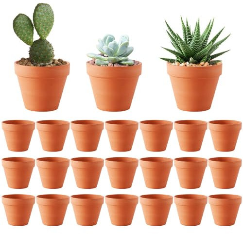 HRKVSK 24 Piezas Macetas Pequeñas de Barro, 3.5 cm Mini Macetas de Barro con Orificios de Drenaje, Maceta Pequeña, Macetas Barro Pequeñas para Plantas Semillas Cactuss