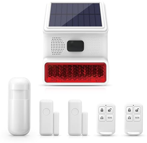 Home System Wetterfeste Sirene für den Innen- und Außenbereich, Solar-Sirene mit Tür-/Fenster-Sensor für Bauernhof, Scheune, Villa, Hof, Garten