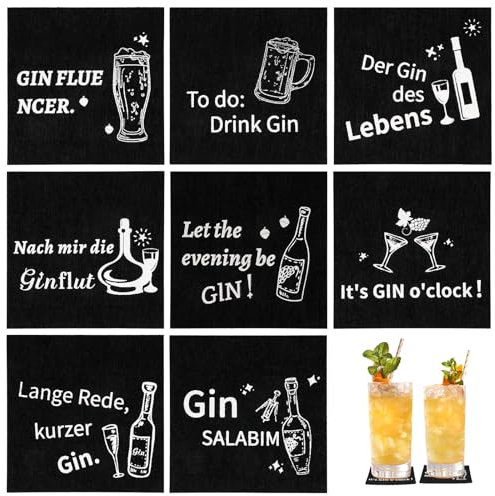 8 Stück Gin Untersetzer Set,Untersetzer Gläser mit Ginsprüchen,Filzuntersetzer Eckig,Schwarz Glasuntersetzer,Untersetzer Filz,für Ginfans,Ginliebhaber,Gintrinker Geburtstag Weihnachten Geschenke
