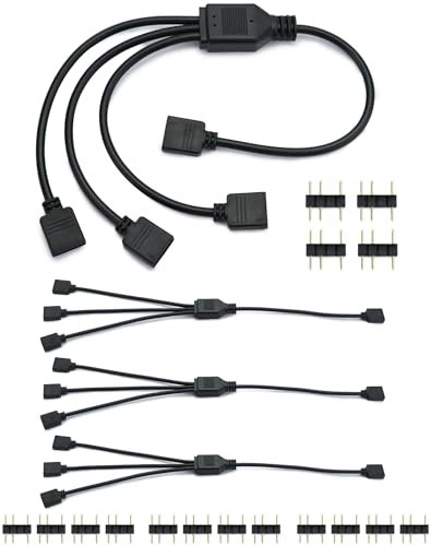 QWORK ARGB Splitter Cable, 4 Pack 118 5V 3 Pin Addressable RGB Splitter Extension Cable, 1-to-4 Female to Female, 1 Socket to 3 Plugs for CPU Coolers and 5 V ARGB Fans