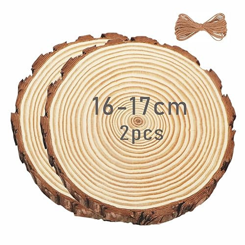 Baixinda Baumscheiben Natur Holzscheiben,2 Stücke Holzscheibe 16-17cm Durchmesser Ca.15mm Dicke für DIY Kunst/Hochzeit Mittelstücke/Weihnachtsschmuck