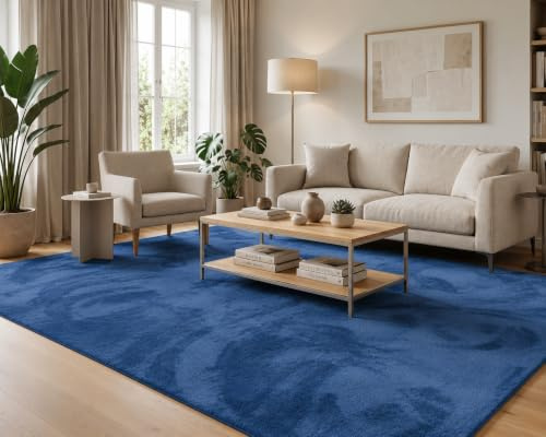 Pergamon Luxus Super Soft Hochflor Langflor Teppich Flauschig Weich Wohnzimmer Schlafzimmer Melia Dunkelblau