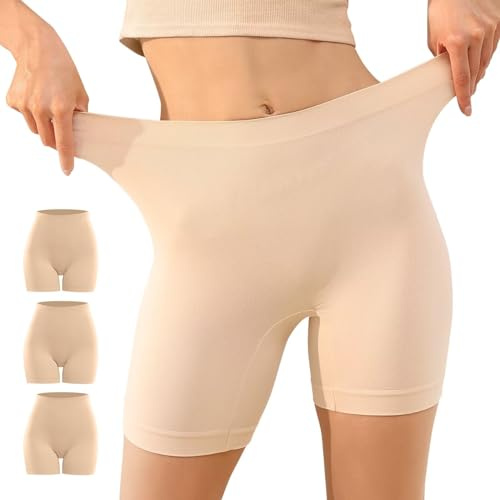 YouShow Lot 3 Shorty Femme sous Jupe Short Boxer Legging Court sans Couture | Anti-frottement Cuisse, Respirant et Elastique, Pantalons de Cycliste, Noir Beige Blanc XS-XXL