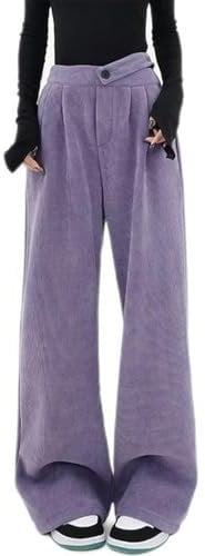 Cordhose für Damen, hohe Taille, weites Bein, lila, in voller Länge, lockere, modische Frühlingshose-LILA-M