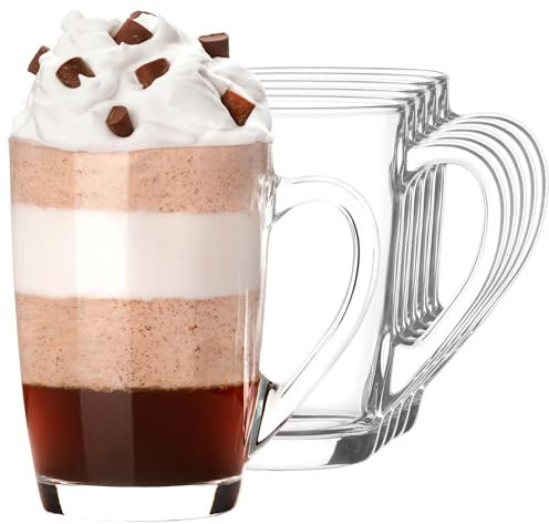 KIAPPO Kaffeegläser Set 350 ml - 6 Stück - Tee, Cocktail, Trink und Latte Macchiato-Gläser - Hochgläser Mit Henkel - 80 x 80 x 110 mm