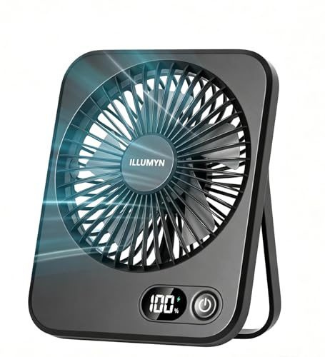 4000mAh Rechargeable Battery Desk Fan Portable, Ultra Silent USB Fan with Strong Airflow, 5-Speed Tilt Folding Fan with LCD Display for Office Bedroom Bedside Travel