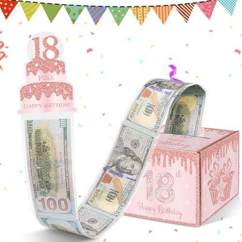 WenmthG Lustige Geldgeschenke Geburtstag 18, DIY Überraschungsbox, 18. Geburtstag Spardose für Bargeld Geschenk Ziehen, Geschenkbox zum 18. Geburtstag Mädchen Junge - Roségold