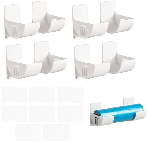 JOYOLA 4 Paare Alufolie Halterung Schranktüren Aufbewahrung Wandregal Wand Montierter Müllsack Organisator Selbstklebende Organizer Regale Wandregal Ohne Bohren für Zinnfolie, Wachspapier, Müllsack