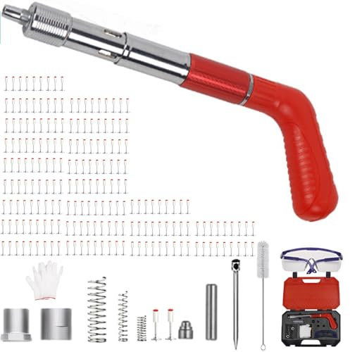 Pistola Chiodatrice Manuale con Smorzatore | 200 Chiodi Rotondi7.3mm + Kit Attrezzi per Muri/Soppalchi, 5 Livelli Regolabili per Calcestruzzo (Design Portatile Professionale)