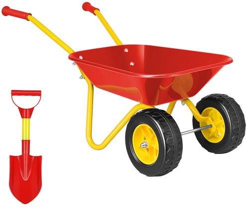 VIVOHOME Kids Wheelbarrow Children Garden cart with Toddler Gardening Tool Set Child Wheel Barrel Outdoor Indoor Toys Gift Red