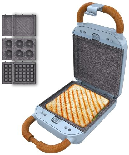 Cecotec Sandwichera Vintage Rock'Ntoast Retro One Blue. 700W, 3 Placas Intercambiables, Diseño Retro, Revestimiento Rockstone, Indicador Luminoso, Base Antideslizante, Asa de Tacto Frío, Pinza Cierre