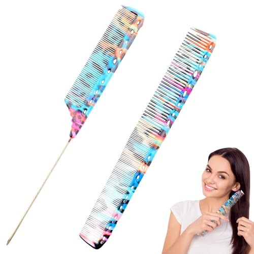 2-teiliges Schneidekamm-Set mit Metallschwanz für Damen, dickes, langes, nasses Haar