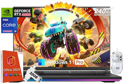 ASUS ROG Strix G18 Gaming Laptop - 18 240Hz WQXGA, Intel i9-14900HX, GeForce RTX 4080 12GB GDDR6, 64 GB DDR5, 4 TB SSD, with Backlit Keyboard, Win 11 Pro, Office 2024 Pro Lifetime, Mouse & 32GB UFD