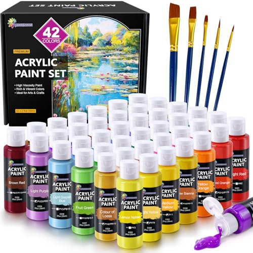 ESSENSON Acrylic Paint Set for Art, 42 Colours 2oz/59ml Bottles, Acrylic Paints Supplies for Artists, Beginners Adults on Canvas Rocks Wood Ceramic Fabric