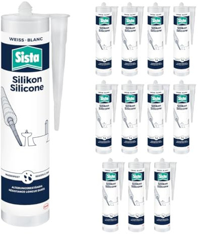 Sanitär Silikon für Innen Weiss Bad und Küche - Schimmelressistent - UV und Witterungsbeständig - Perfekt für Badewannen, Waschbecken Toiletten (12 x 280ml)