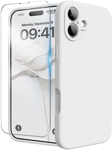 INGIDO for iPhone 16 Case, Liquid Silicone Case with Camera Protection Soft Gel Rubber Cover with Microfiber Lining Shockproof Protective Phone Case for iPhone 16 6.1 (White)