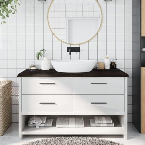 Xichuzi Encimera de baño Madera Maciza tratada Gris Oscuro 140x60x4 cm, Encimera Cocina, Tablero para Mesa, Encimera Lavabo, Muebles De Baño - 3156247