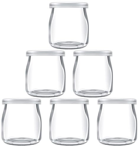 200ml Joghurtgläser mit Deckel, 6 Gläser Durchsichtige Dessertgläser Glas, Mehrzweck Nachtisch Gläser für Joghurt, Nachtisch, Pudding, Marmelade, BPA-Frei
