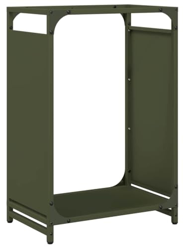 vidaXL firewood rack - cold-rolled steel - indoor/outdoor wood storage - olive green - 44x28x65cm - large capacity log holder