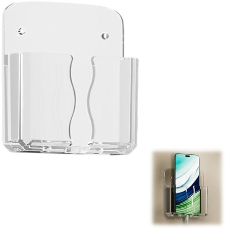LONZIKP 1 PCS Handy Wandhalterung, Handyhalter mit Klebstoff und Kabelschlitz, Wandhalterung zum Aufladen (Transparent)