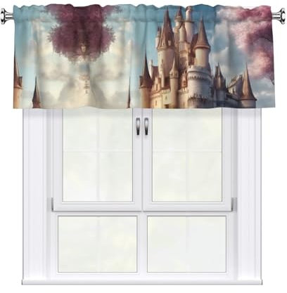 ERSDWRE Romantischer Vorhang mit Märchenschloss 04, bedruckt, für Küche, Volant, Fenster, Schlafzimmer, Badezimmer, Wohnzimmer