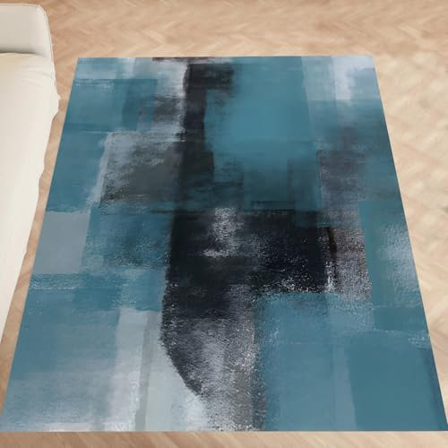 VARIKASHOM Teppiche Aesthetic Room Decor Wohnzimmer Couchtisch Schlafzimmer Nachttisch,Schwarz Weiß Grau Abstrakt Modern,Türkis,120 x 180 cm