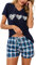 Marvmys Pyjama Femme Coton Ensemble Pyjama Short 2 Pièces Manches Courtes Carreaux Bas de Pyjamas