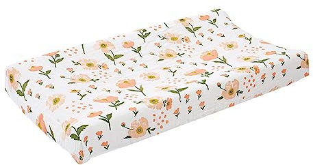 Kisangel Housse De Matelas à pour Bébé Imprimée, Tissu Coton Respirant, Bordure Élastique, Lavable, Détachable, pour Table à Et Matelas Nourrisson, Motif Fleurs Rose Chair