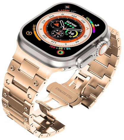 yeziu Correa de acero inoxidable para Apple Watch Band Ultra 2, pulsera para iWatch Series 10, 9, 8, 7, 6, 5, 4 SE(Rose gold,49mm)
