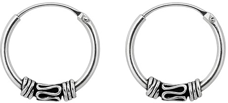 ENTREPLATA Zwei Creolen aus 925er Silber im Bali-Stil – Paar Kreolen Piercing Unisex handgefertigt 10 mm – Ethnisches Design handgefertigt aus Sterlingsilber – Modell 8