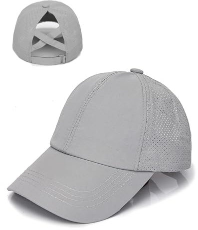 JUKOTA Pferdeschwanz Baseballkappe Damen Sommer Einstellbare Schnell trocknende Masche Atmungsaktiv Baseballmütze Unisex Criss Cross Hüte Sport Mütze - Hellgrau