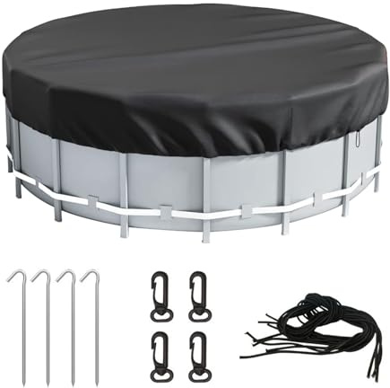 Poolabdeckung Rund 305cm für 260-305cm Pools, Wetterfeste & UV-Resistente Poolplane Runde für Oberirdische Pools, Whirlpool Abdeckung mit mit Kordelzug und Erdspieß zur Sicherung von Pool Abdeckplane